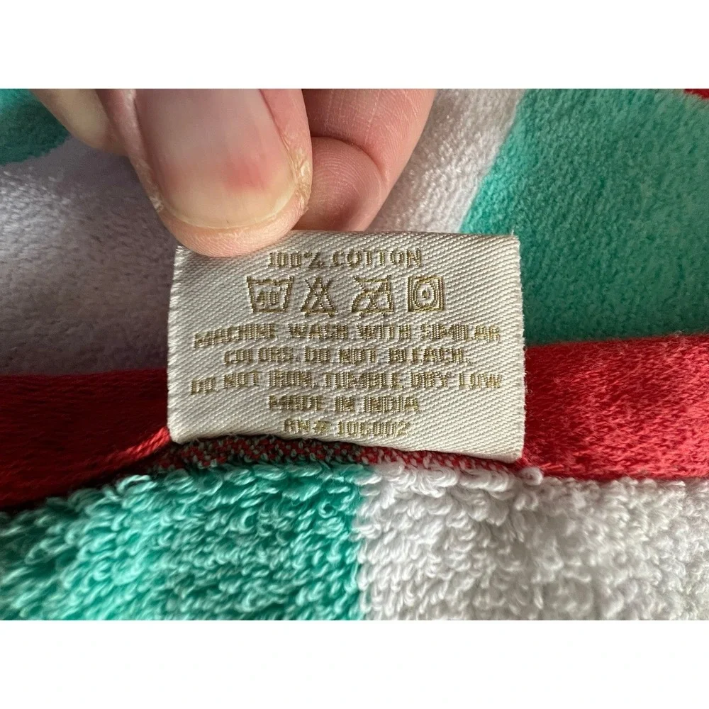 St Tropez West Beach Towel Unisex OS Teal White Striped Very Good Cabana‎ Cotton